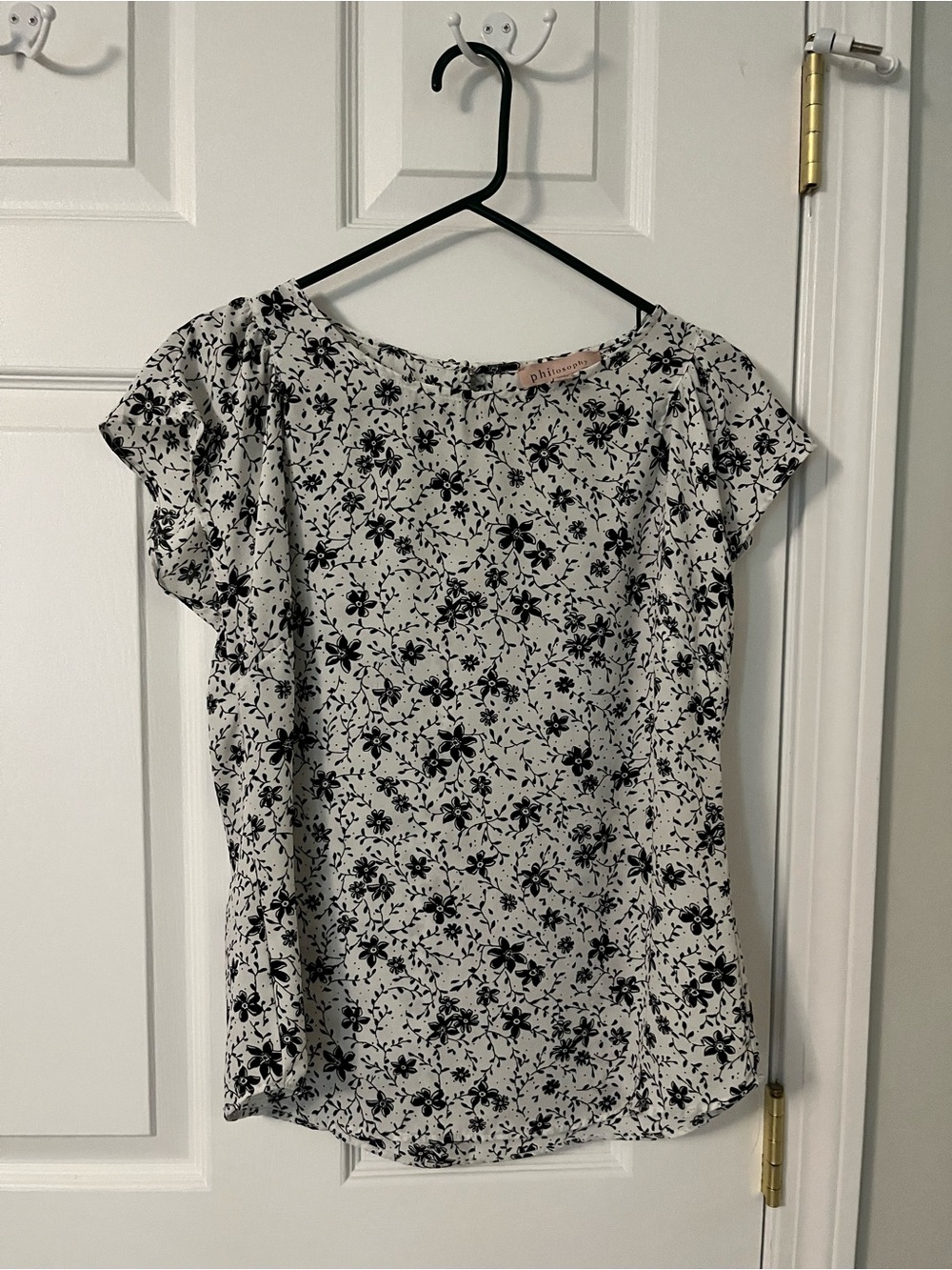 Philosophy White Blouse with Black Floral Print